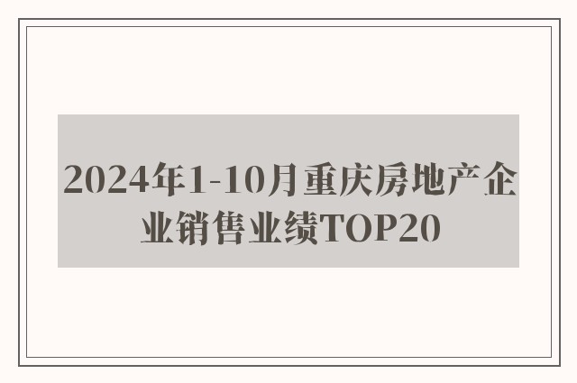 2024年1-10月重庆房地产企业销售业绩TOP20