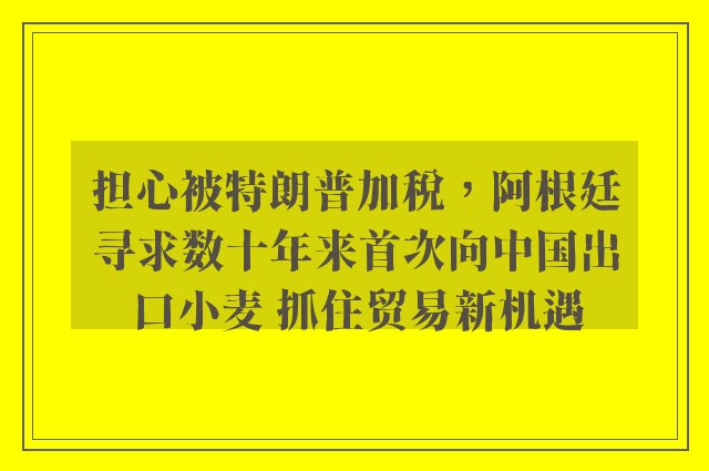 担心被特朗普加税，阿根廷寻求数十年来首次向中国出口小麦 抓住贸易新机遇