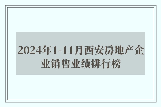 2024年1-11月西安房地产企业销售业绩排行榜